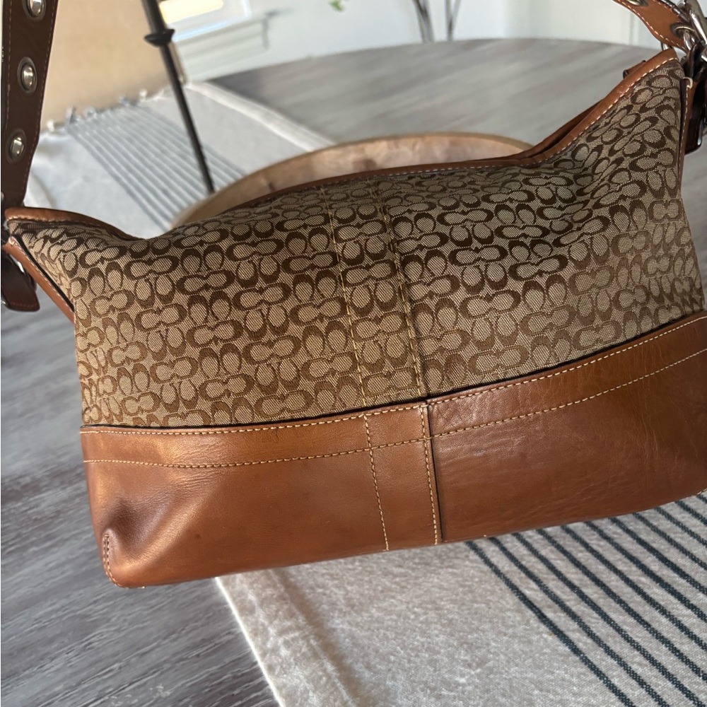 🍃🦋 Vintage Coach Signature Canvas Leather Shoulder Hobo Mini Duffle Bag - Picture 5 of 15